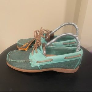 NEW ARIAT YUMA Women US 6.5 B Teal Leather Moccasin Boat Shoes 10012905 X